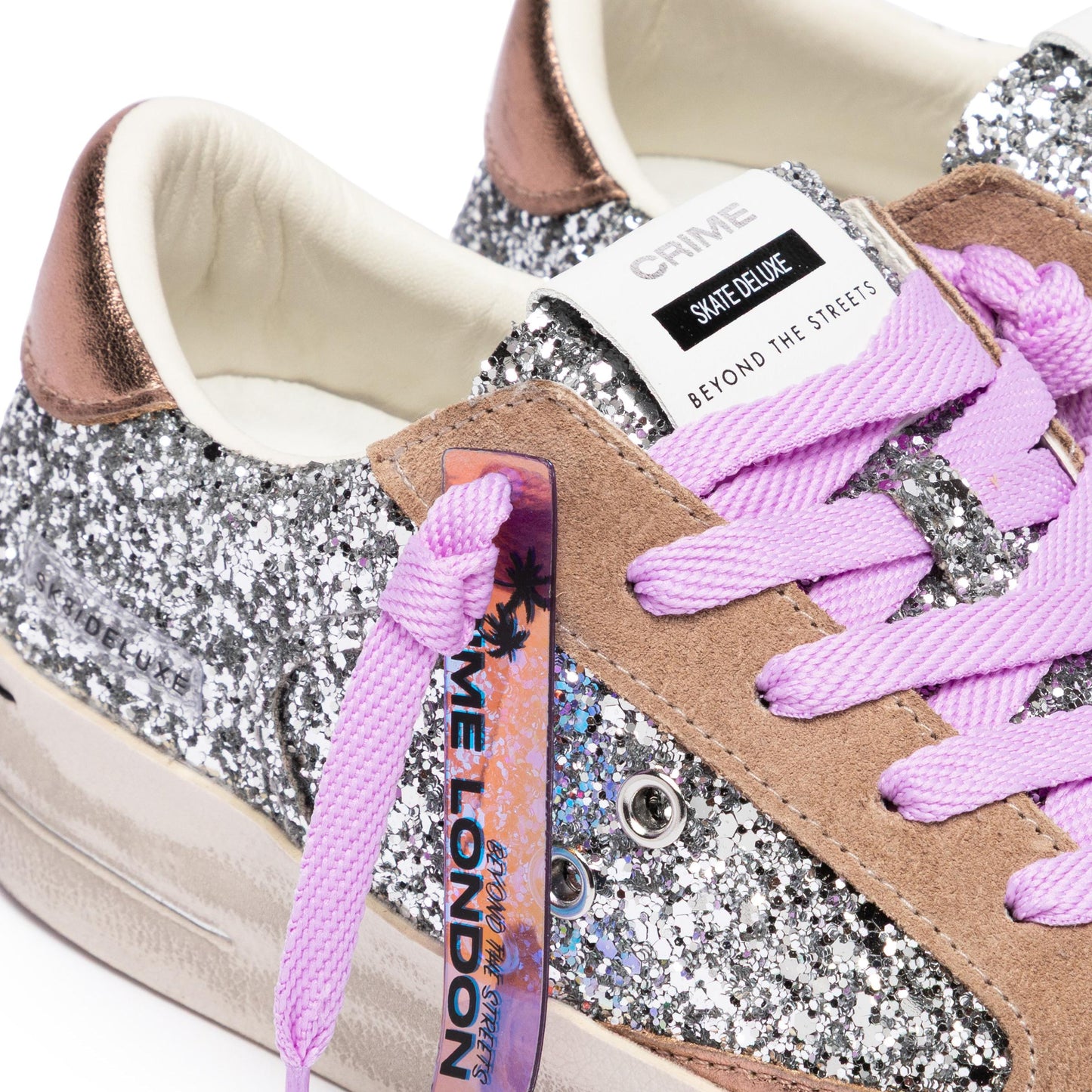 Crime London 25115 SK8 Deluxe sneaker donna in glitter argento