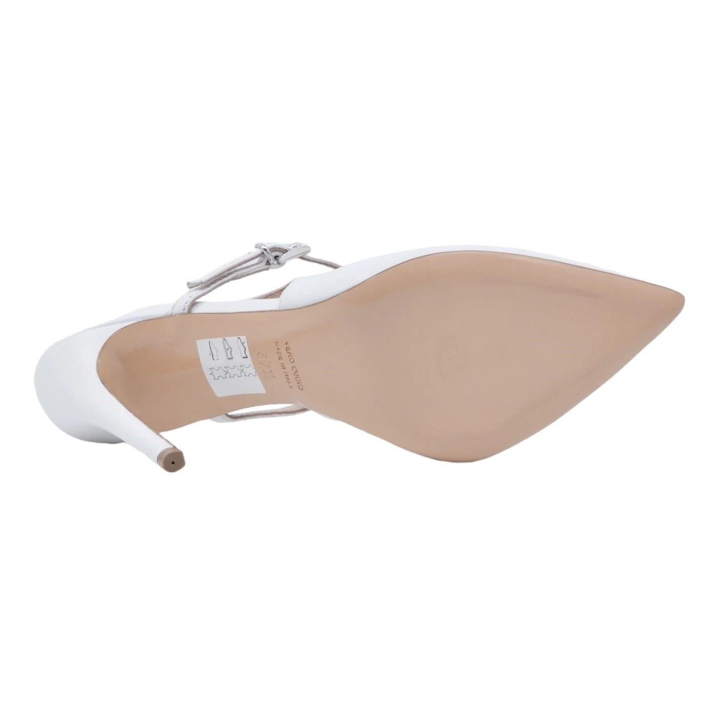 Anna F 1395 slingback donna in pelle bianca elegante da cerimonia con tacco alto