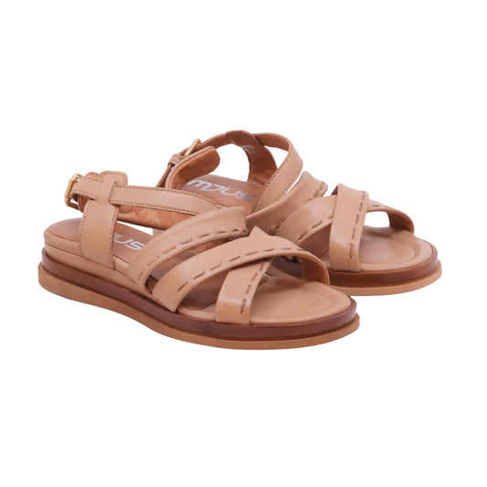Mjus N14003 sandalo donna in pelle beige cammeo con zeppa 4 cm casual comfort