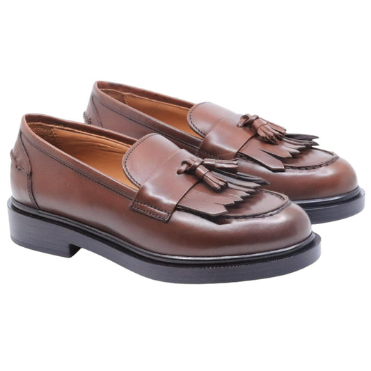 Mocassino donna Triver Flight 709-24 in pelle marrone caratterizzato da un mappetto