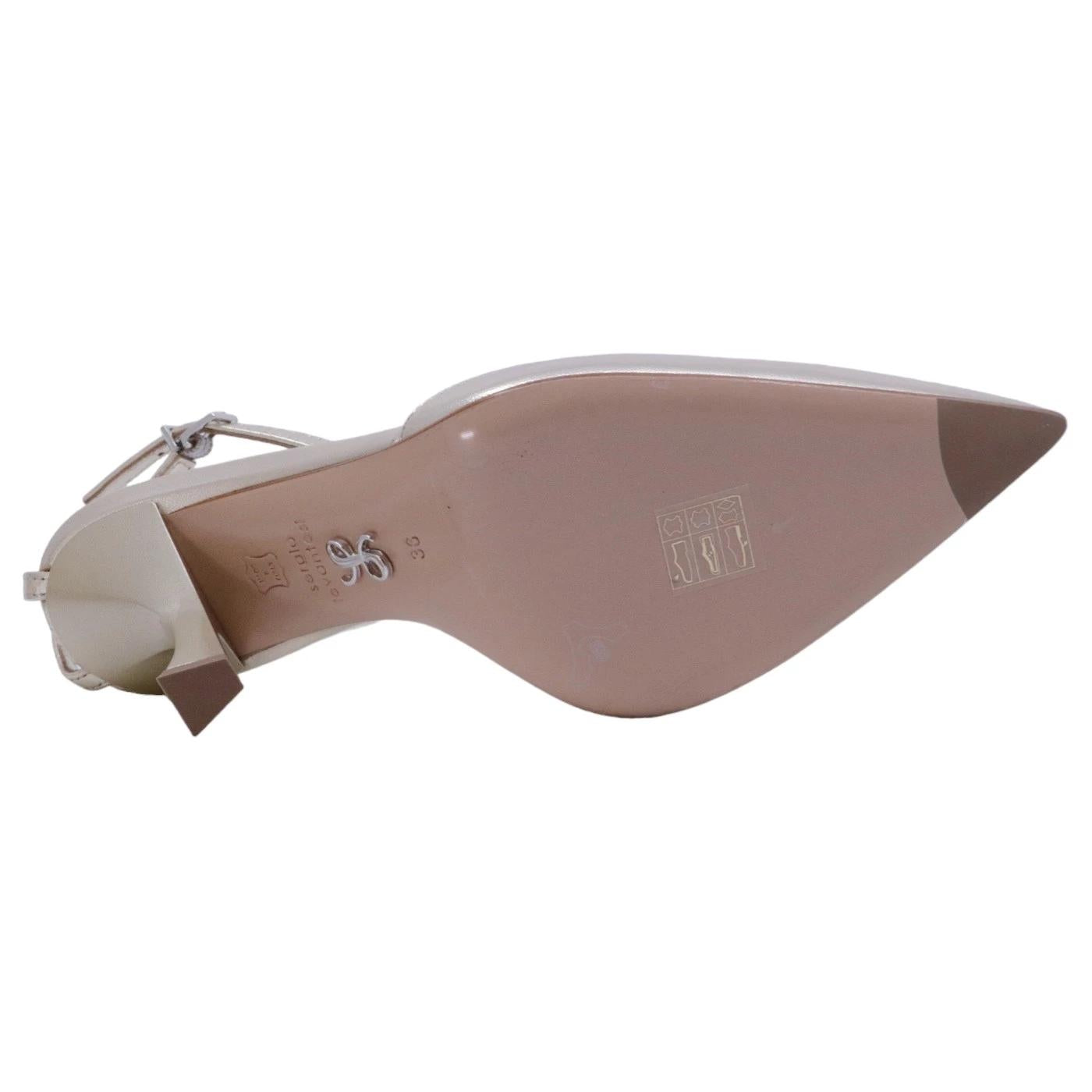 Slingback donna Sergio Levantesi Maybe4 in pelle platino laminata<BR/>