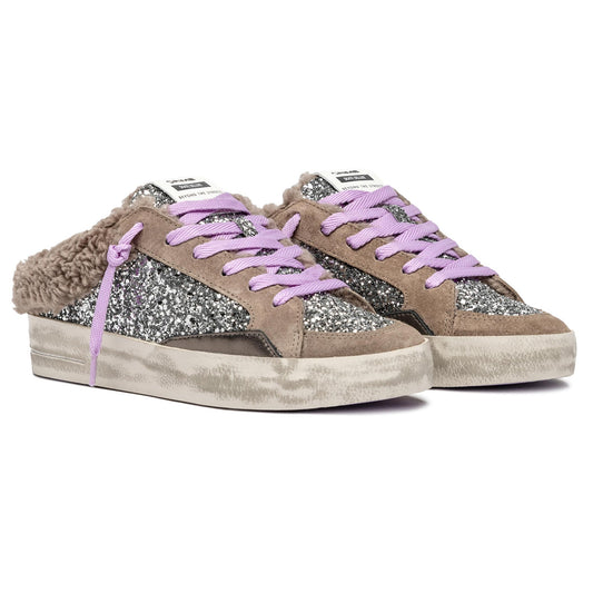 Crime London 25132 Sk8 Deluxe Sabot sneaker donna in glitter argento