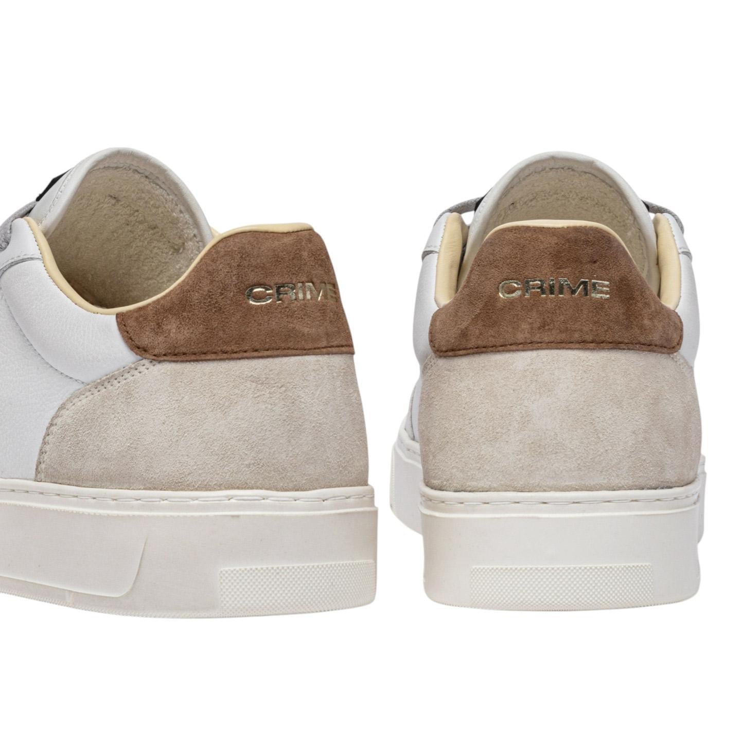 Sneaker uomo Crime London Eclipse 14752 in pelle bianca con dettagli in camoscio crema