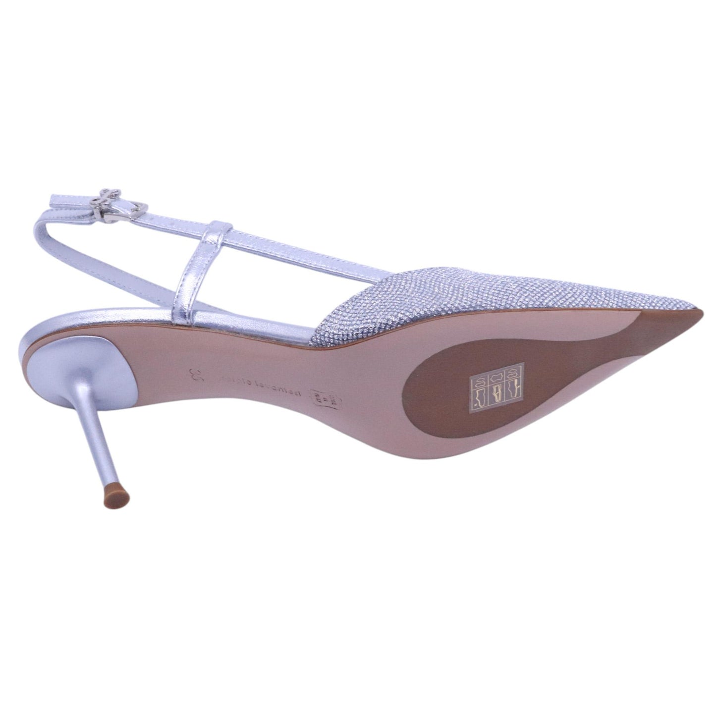 Slingback donna Sergio Levantesi Giulia in pelle argento con strass luminosti<BR/>