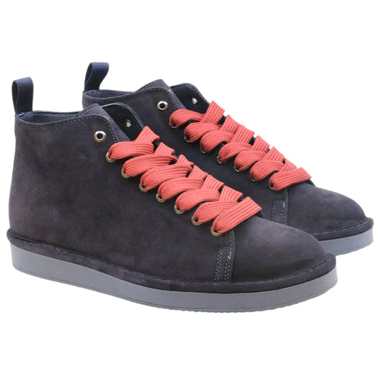 Polacchino sneaker uomo Panchic P01 in camoscio blu con lacci rossi