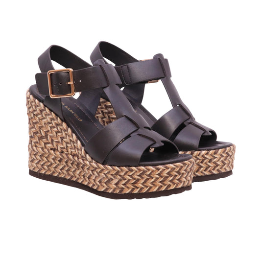 Paloma Barceló Olivia marrone chocolate sandalo zeppa in pelle con plateau