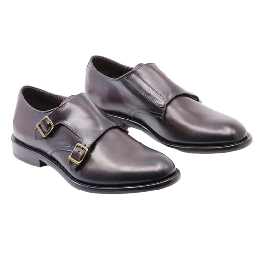 Scarpa uomo con doppia fibbia di Corvari in pelle testa di moro