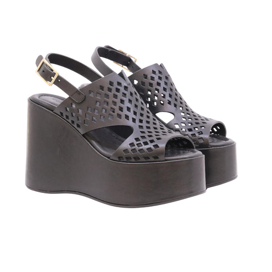 Curiosité 2969 Maverik sandalo donna con zeppa in pelle traforata nero