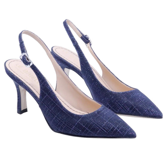 Slingback donna Le Briella Z827 in elegante pelle e tessuto di color blu