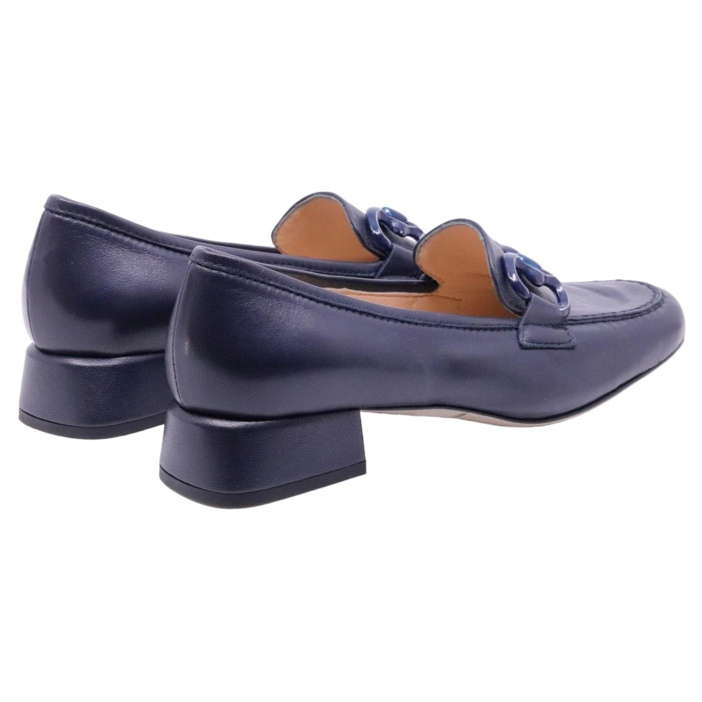 Mocassino donna Le Briella Z843 in pelle blu e morsetto