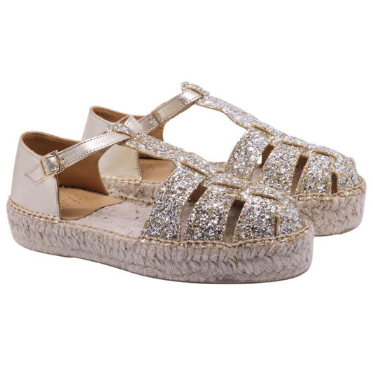 Sandalo donna Lagoa Valencia in glitter paltino