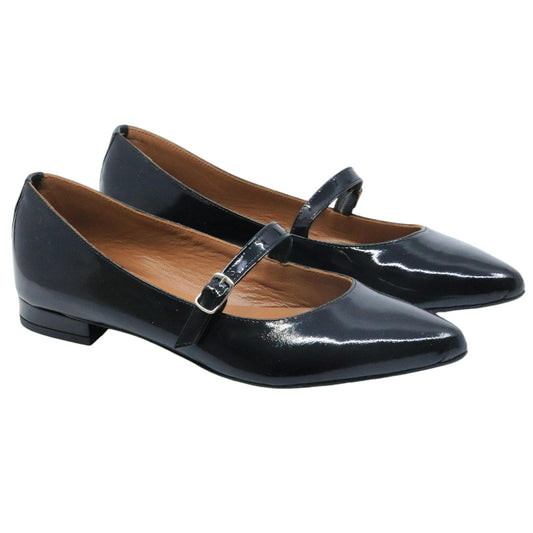 Jaffè 605 ballerina donna in vernice nera con cinturino