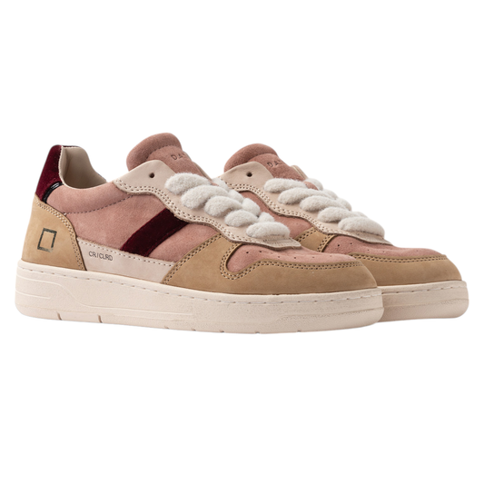 DATE Court 2.0 Colored Rose C2 CO RS sneaker donna in suede rosa e nabuk camel