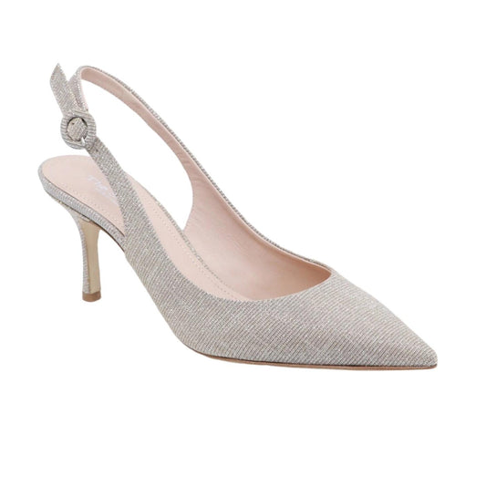 Slingback donna The Seller S8076 in pelle e tessuto satinato color champagne