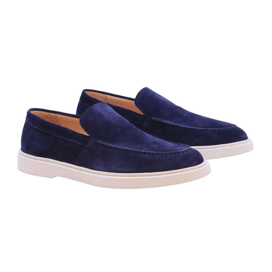 Triver Flight 887-11 Softy mocassino uomo in camoscio blu con fondo gomma casual Made in Italy