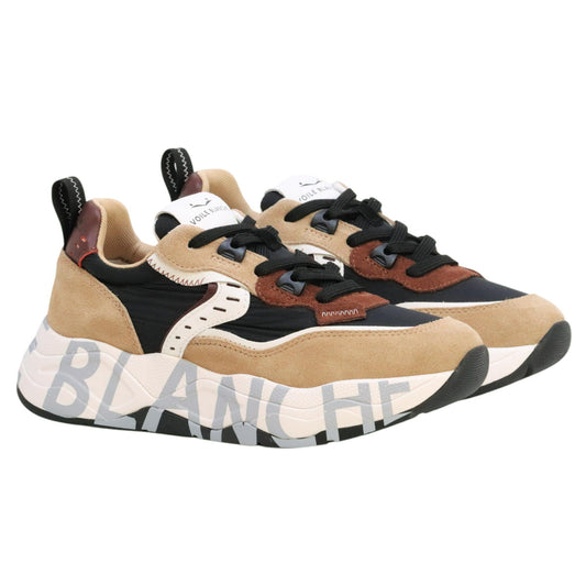 Voile Blanche CLUB105 sneaker donna in suede e tessuto beige e nero