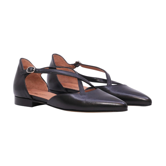 Triver Flight 603 03 Glove ballerina donna in pelle nappa nera con cinturino
