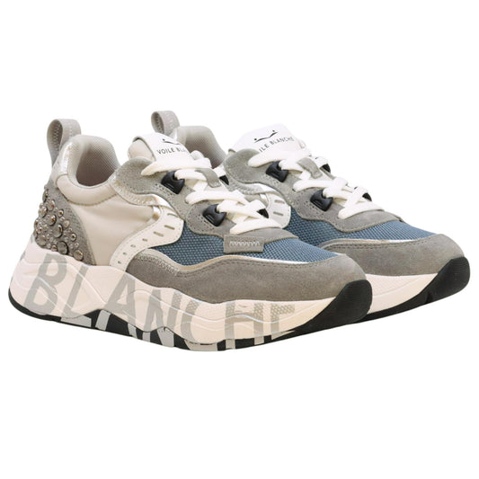 Voile Blanche CLUB105 sneaker donna in suede e tessuto grigio e argento