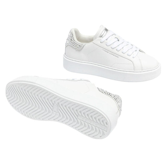 Sneaker donna Crime London New Extralight 20801 in pelle bianca e talloncino con strass argento