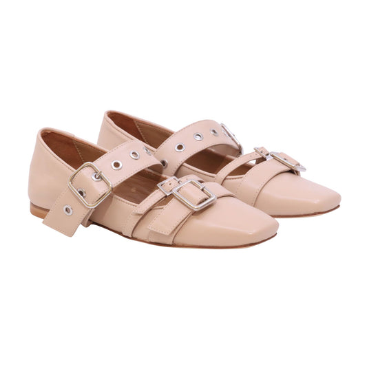 Anna F 1912 ballerina donna in pelle nappa gesso con tre fibbie regolabili