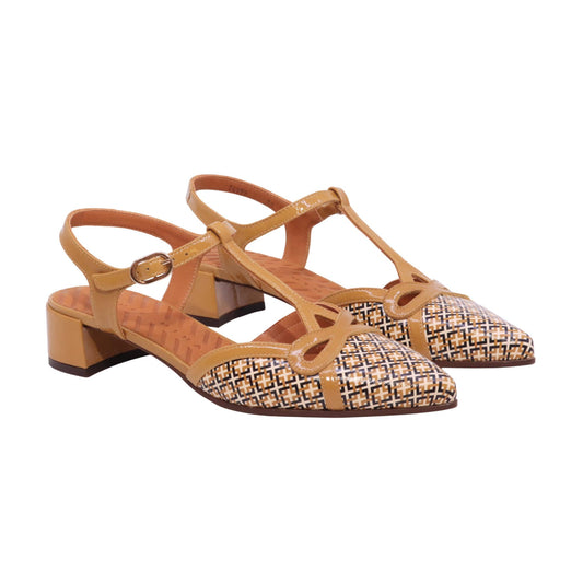 Chie Mihara Hener slingback donna in pelle ocra con stampa geometrica