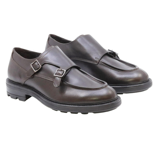 Antica Cuoieria 23055 Derby doppia fibbia in pelle testa di moro