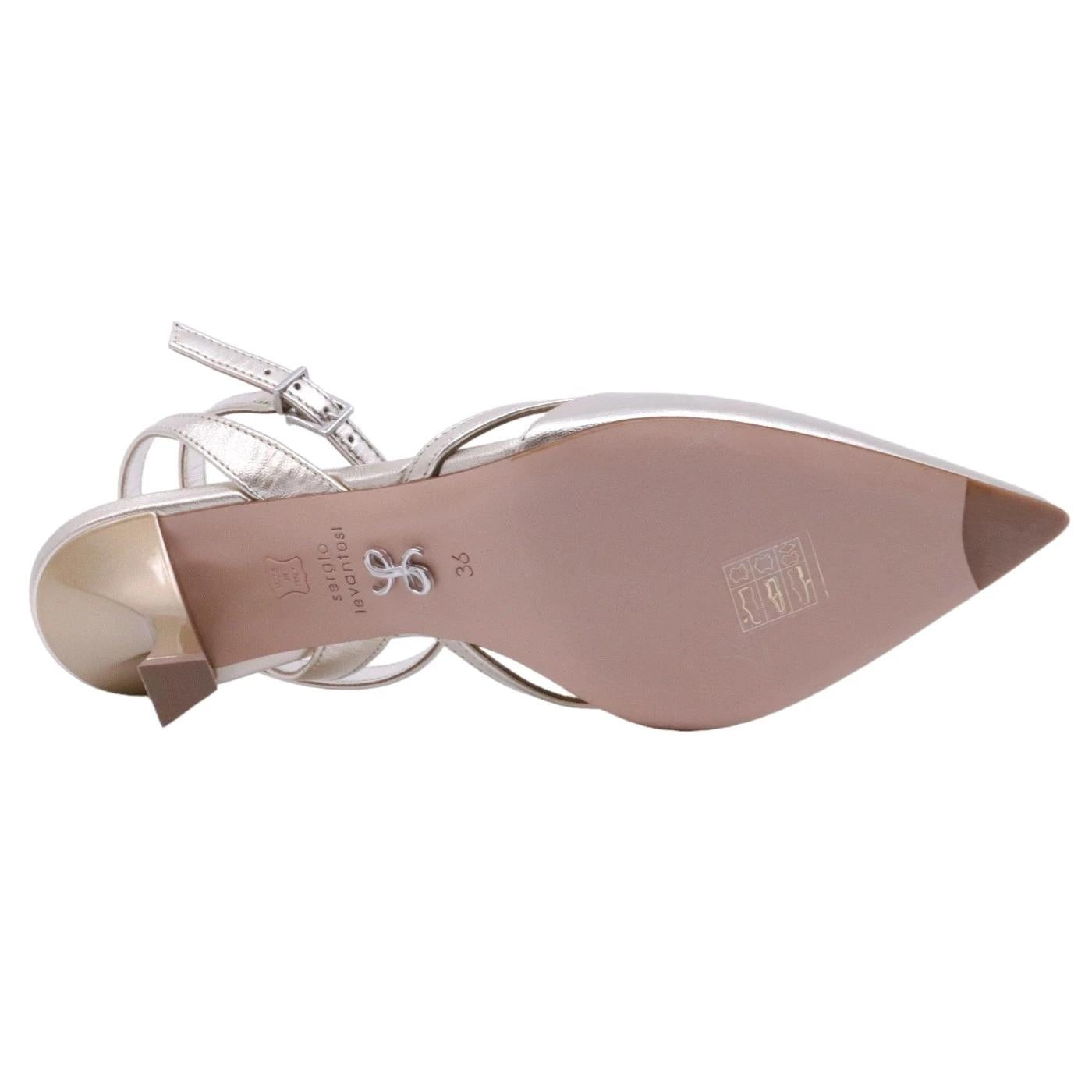 Slingback donna Sergio Levantesi Jasmy4 pelle laminata platino
