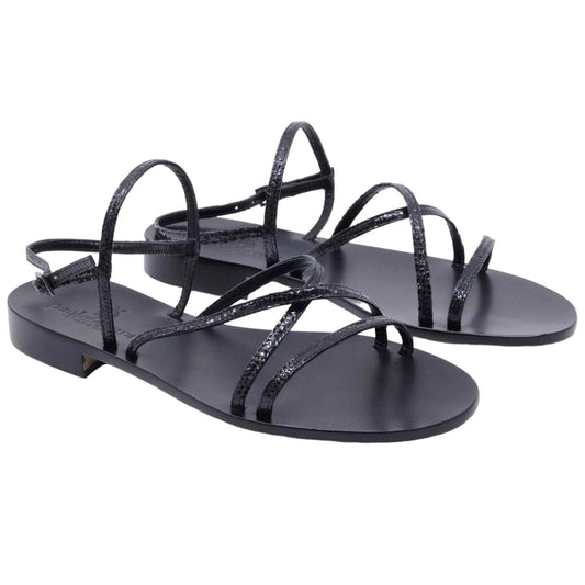 Sandalo caprese Paolo Ferrara in pelle diamantata nera