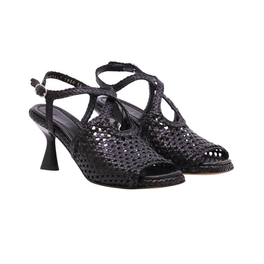 Pons Quintana Fiji 11920 09 sandalo donna intrecciato nero con tacco elegante