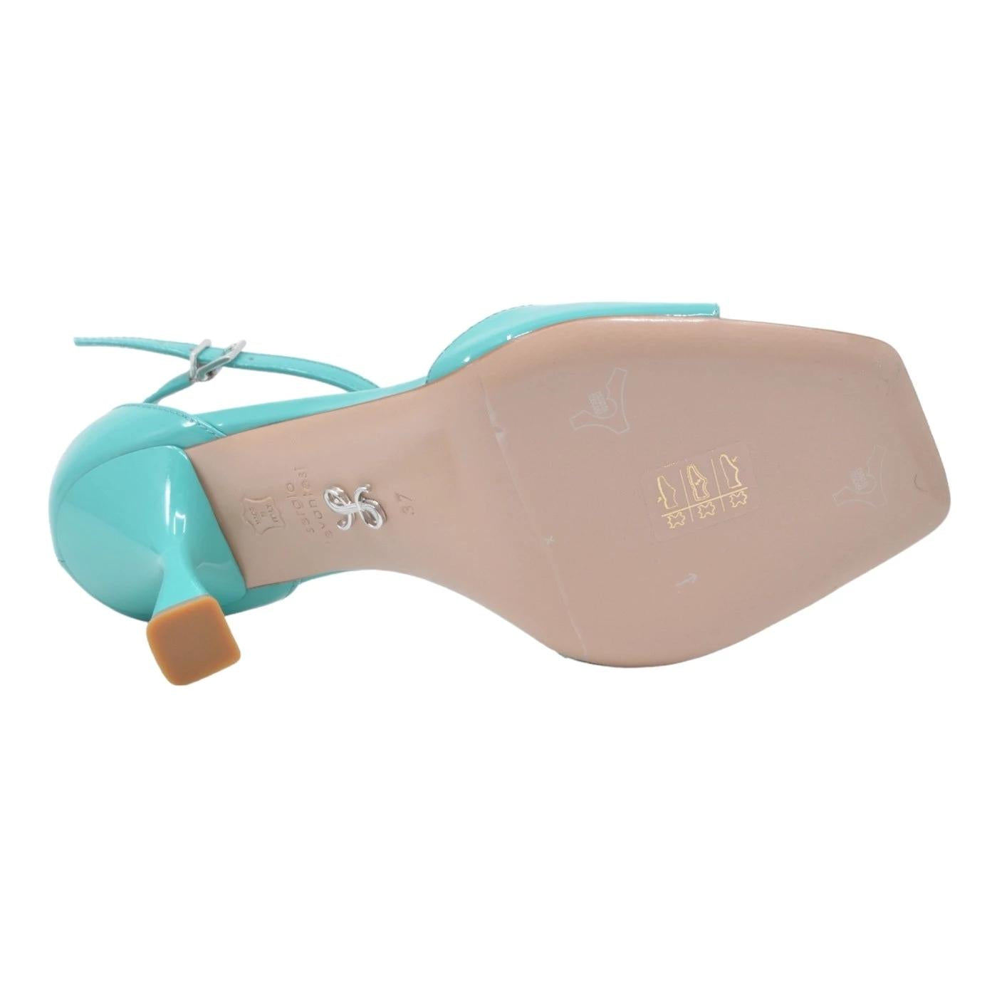 Sandalo con tacco Sergio Levantesi Tarin22 in pelle vernice verde acqua