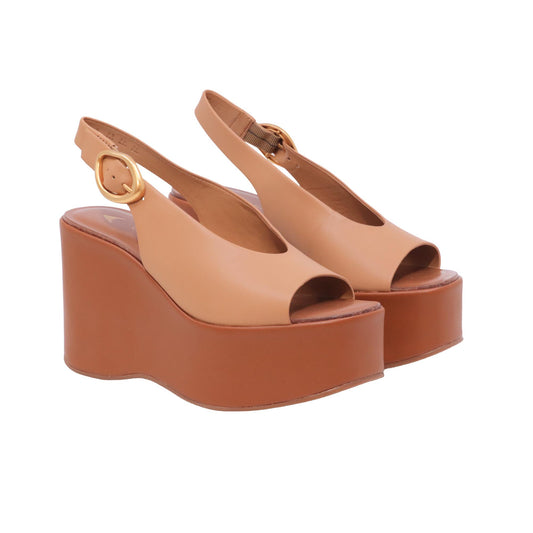 Carrano 949003 Vegetal sandalo zeppa donna in pelle Cookie con cinturino e plateau