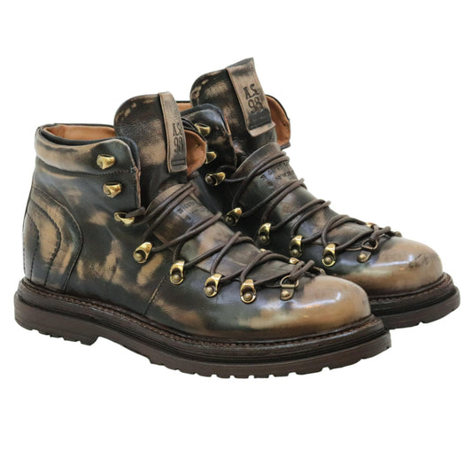 AS98 Z31211 stivaletto pedula uomo in pelle nera sfumata beige