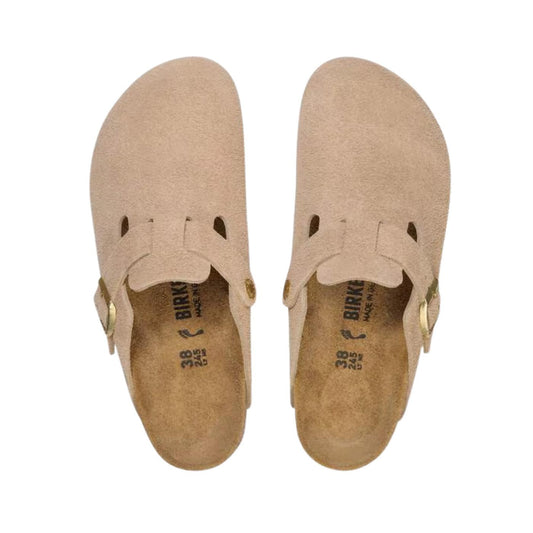 Birkenstock Boston pelle scamosciata Sandcastle sabot donna narrow fit