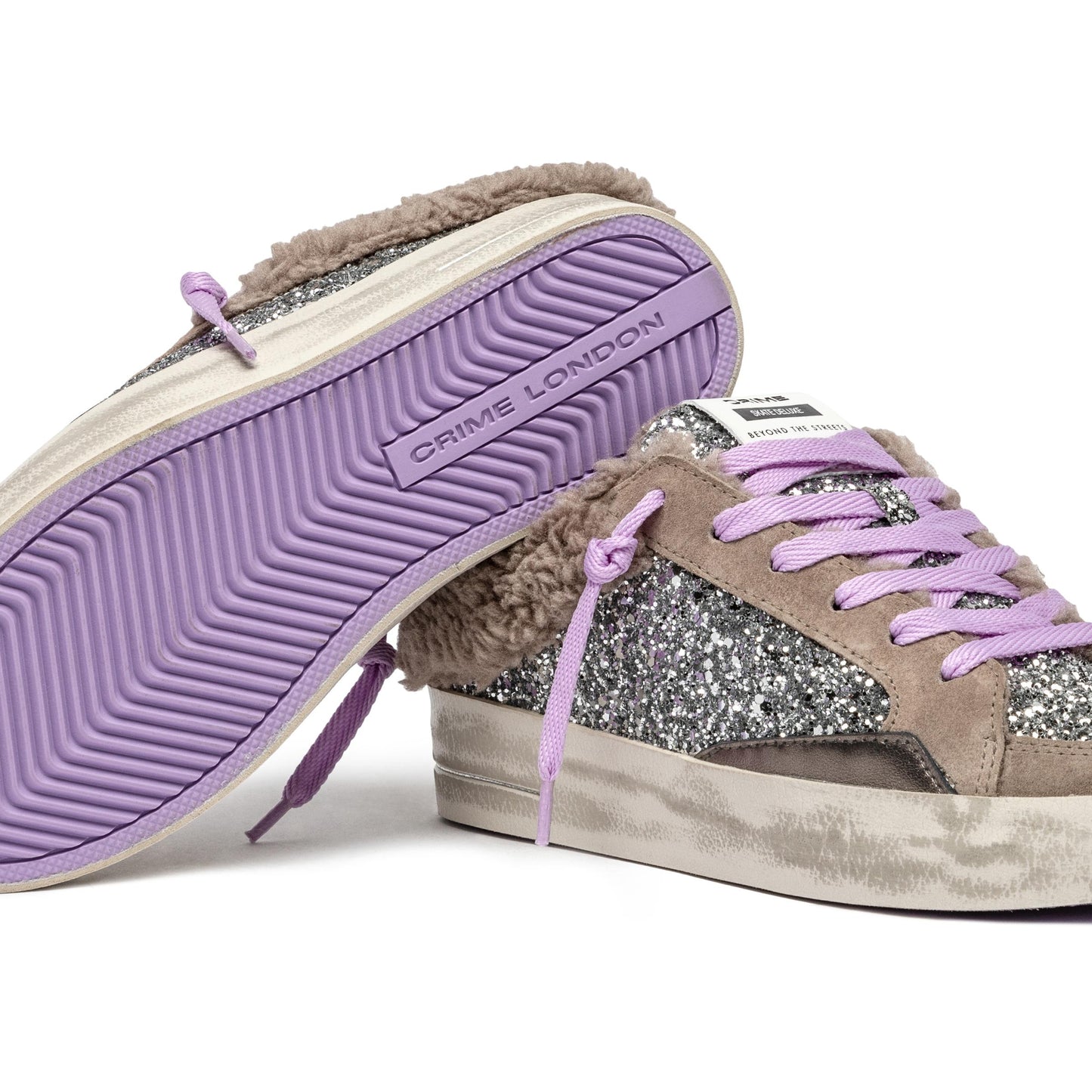 Crime London 25132 Sk8 Deluxe Sabot sneaker donna in glitter argento