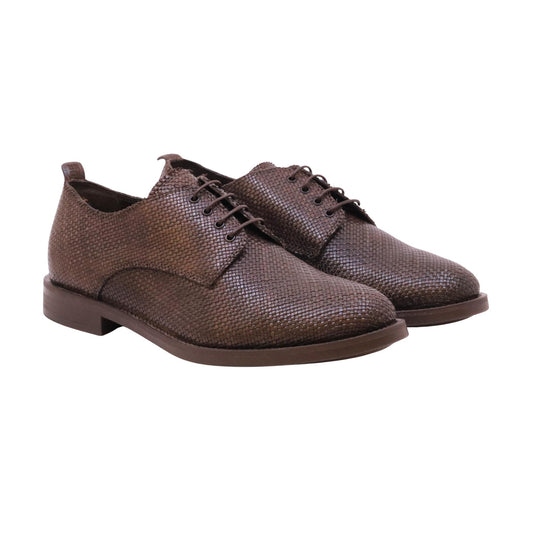 Moma 17611A Office Indira stringata uomo in pelle intrecciata marrone testa di moro con suola in gomma