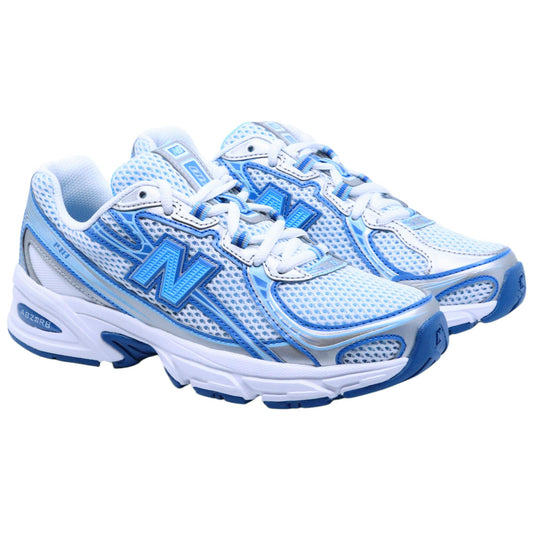 New Balance 740 Blue Agate sneaker donna in suede e mesh bianco con dettagli azzurri