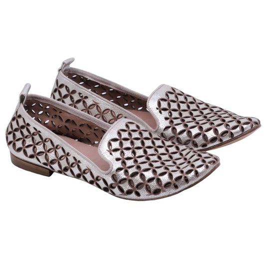 Mocassino donna Kudetà 314102 in pelle laminata argento