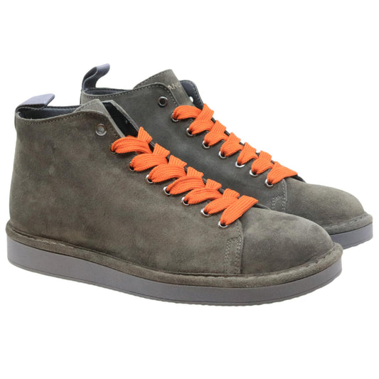 Polacchino sneaker uomo Panchic P01 in camoscio khaki con lacci arancio