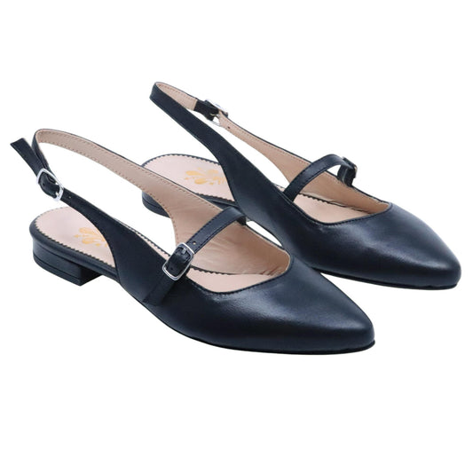 Jaffè 601 T slingback donna in pelle nera con cinturino e suola in cuoio