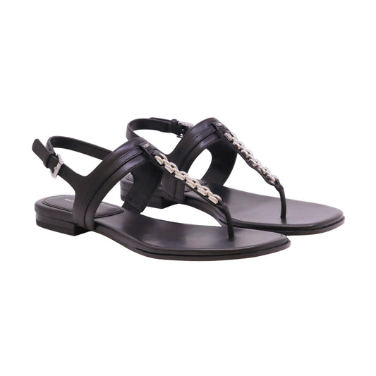 Michael Kors Marcia Thong sandalo infradito donna in pelle nero con catena argento