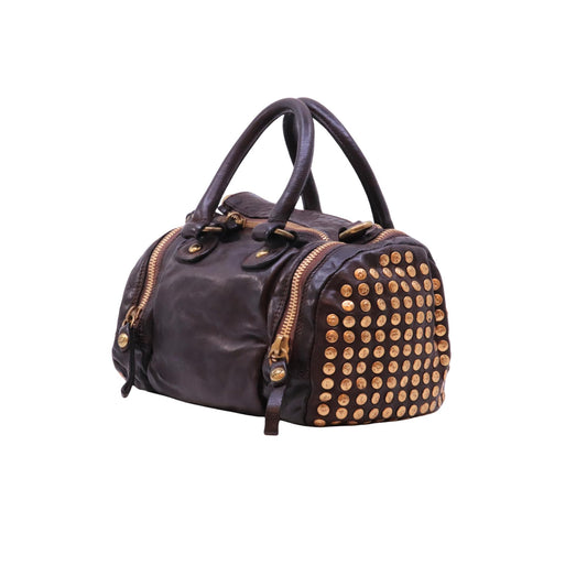 Campomaggi Kura Britney C002780ND borsa bauletto donna in pelle con borchie marrone Made in Italy