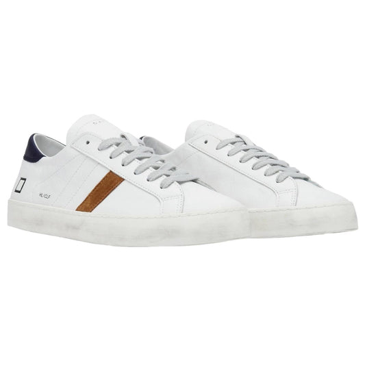 DATE Hill Low Calf White Blue HL-CA-WL sneaker uomo in pelle bianca