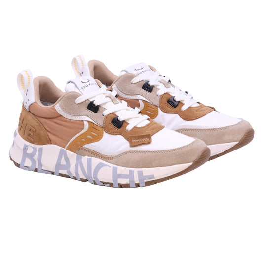 Voile Blanche Club01 sneaker uomo suede nylon cognac e bianco<BR/>