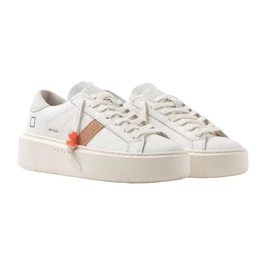 D.A.T.E. Hill Low Platform Calf HP-CA-CC sneaker donna in pelle bianca con dettaglio rame