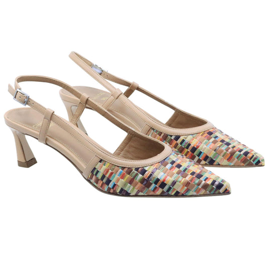 Slingback donna Chantal 2627 in pelle beige con punta in corda intrecciata multicolore