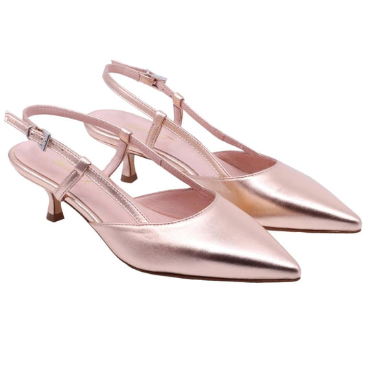 Anna F 1410 slingback donna in pelle laminata cipria elegante da cerimonia con tacco medio