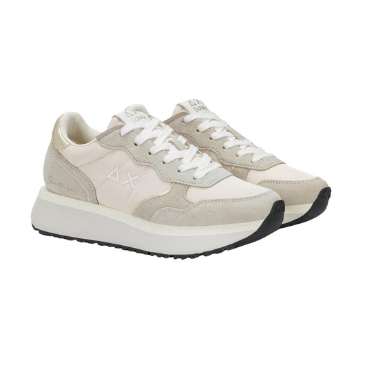 Sun68 Big Ally Gold Z36209-31 sneaker donna in camoscio e nylon bianco panna