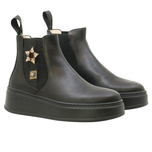 GIO+ PIADA04L Combi Black stivaletto donna in pelle nera con inserti colorati