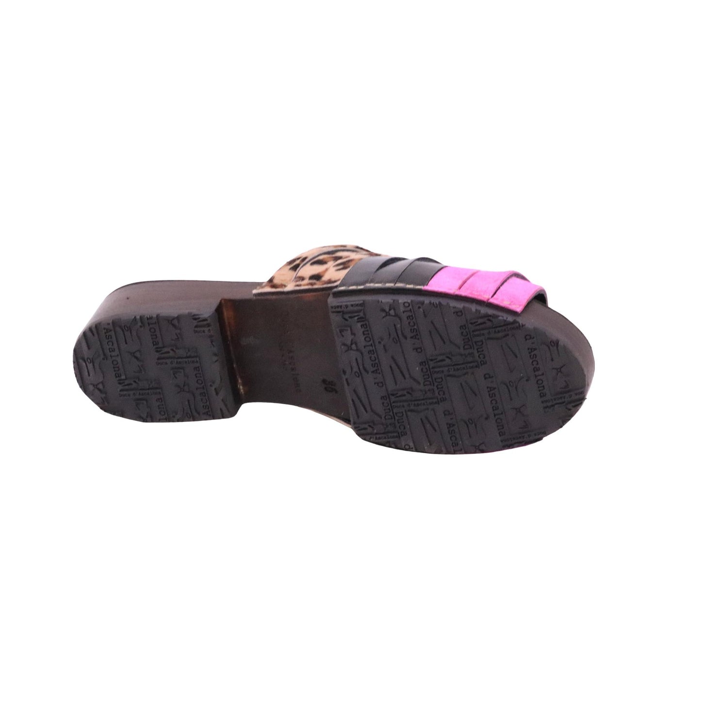 Duca D'Ascalona Nanette Martini sandalo sabot donna in pelle multicolor fuxia nero e cavallino maculato con suola in gomma