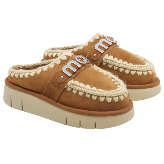 Mou Bounce clog metal logo sabot donna in montone cognac